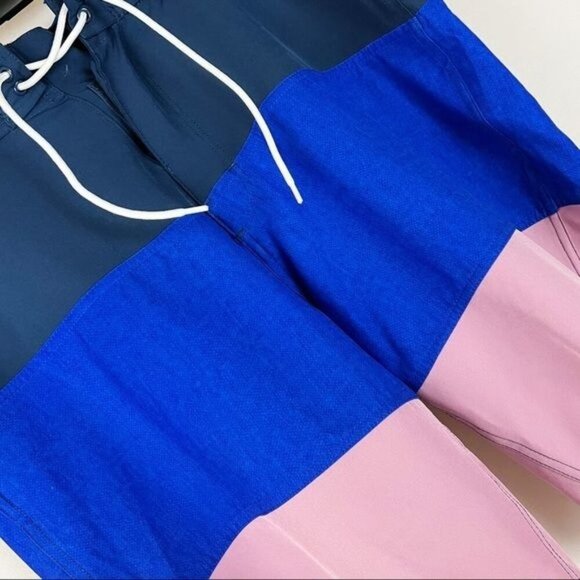 Old Navy Mens Colorblock Drawstring Board Shorts 36 Blue Pink Swim Trunks Beach - Picture 3 of 5